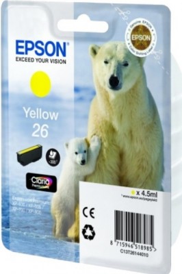 C13T26144010 Картридж Epson 26 YE для Expression Premium XP-600, 605, 700, 800 (желтый) (cons ink)