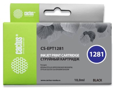 C13T12814010 Картридж Cactus для принтеров Epson Stylus S22/SX125/SX130/SX420W/Office BX305F черный с чипом 10мл CS-EPT1281