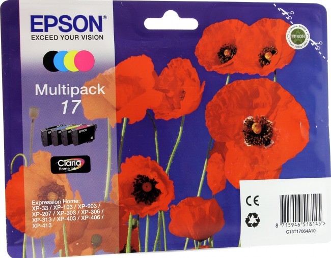 C13T17064A10 Картридж Epson T1706 для XP-33/103/203/207/303/306/406 (4 Картриджа CMYK) HAV3-P (Claria Home 17) (cons ink)