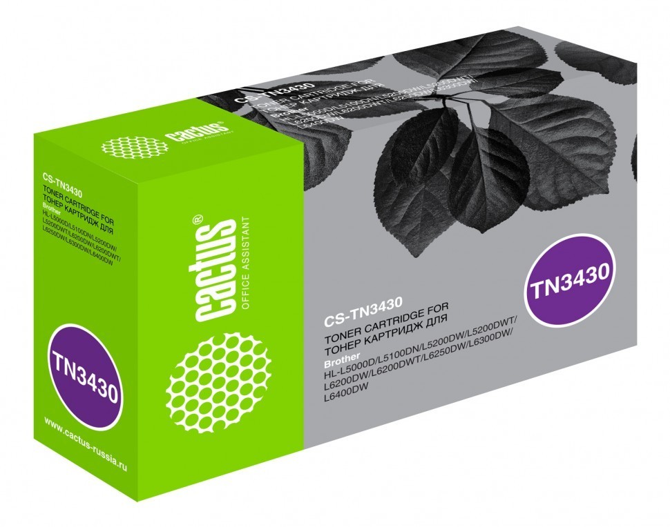 Картридж Cactus TN-3430 (CS-TN3430) для Brother HL L5000/ 5100/ 5200/ 6250/ 6300/ 6400, чёрный, 3000 стр.