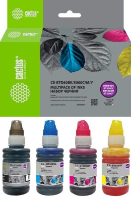 Набор чернил Cactus BTD60/BT5000 (CS-BTD60BK/5000M/C/Y) CMYK для Brother HL-T4000DW, DCP-T510W, MFC-T920DW, голубой/ пурпурный/ жёлтый/ чёрный, 4х100мл