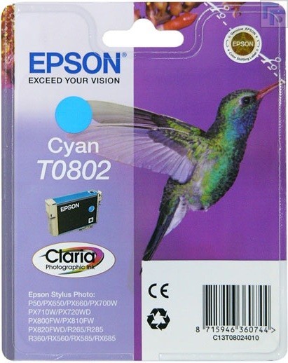 C13T08024021 Картридж Epson T0802 голубой, стандартной емкости P50/PX660 security version
