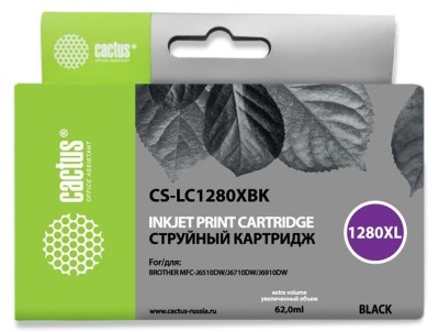 Картридж Cactus LC-1280XBK (CS-LC1280XBK) Black для Brother MFC-J6510/ MFC-J6910, чёрный, увеличенный, 62мл