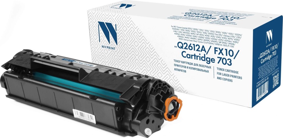 Картридж NV Print Q2612A/ FX-10/ 703 для принтеров HP LaserJet M1005/ 1010/ 1012/ 1015/ 1020/ 1022/ M1319f/ 3015/ 3020/ 3030/ 3050/ 3050z/ Canon i-SENSYS FAX-L95/ 100/ 120/ 140/ 160/ MF-4018/ 4120/ 4140/ 4150/ 4270/ 4320d/ 4, 2000 страниц