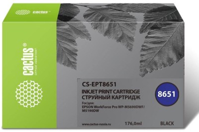 Картридж Cactus T8651 (CS-EPT8651) Black для Epson WorkForce Pro WF-M5190/ WF-M5690DWF, чёрный, 176мл