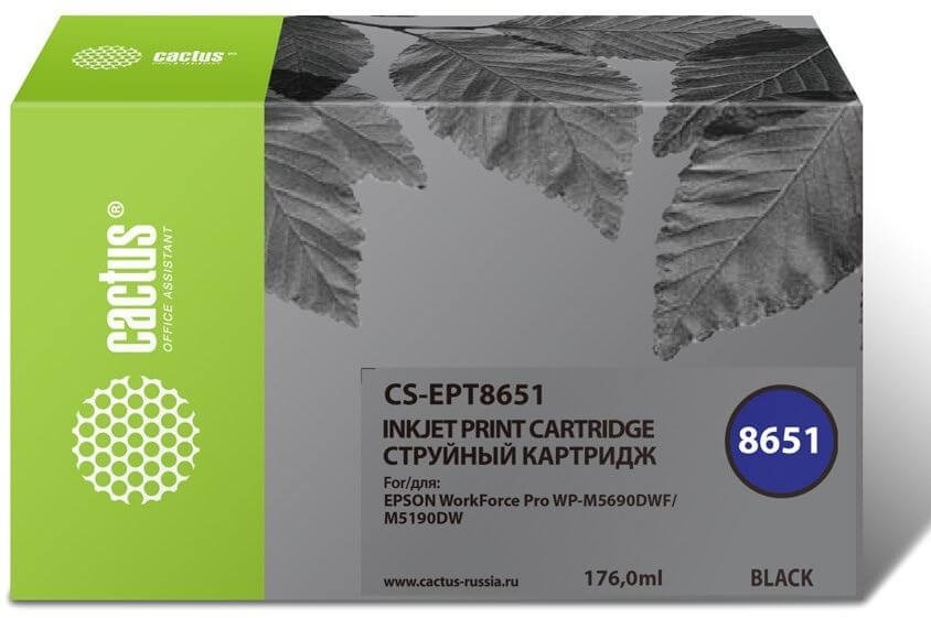 Картридж Cactus T8651 (CS-EPT8651) Black для Epson WorkForce Pro WF-M5190/ WF-M5690DWF, чёрный, 176мл