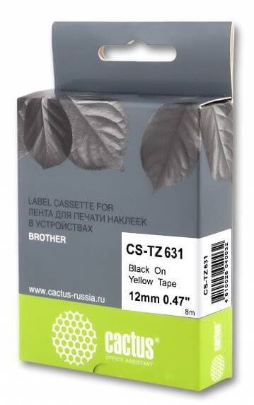 Картридж Cactus TZe-631 (CS-TZ631) для Brother P-touch 1010/ 1280/ 1280VP/ 2700VP, чёрный на жёлтом, 12мм х 8м