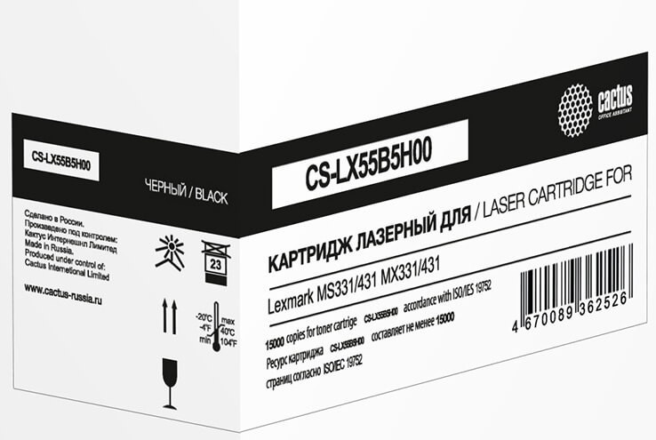 Картридж Cactus 55B5H00 (CS-LX55B5H00) Black для Lexmark MS431/ MS331/ MX431/ MX331, чёрный, 15000 стр.