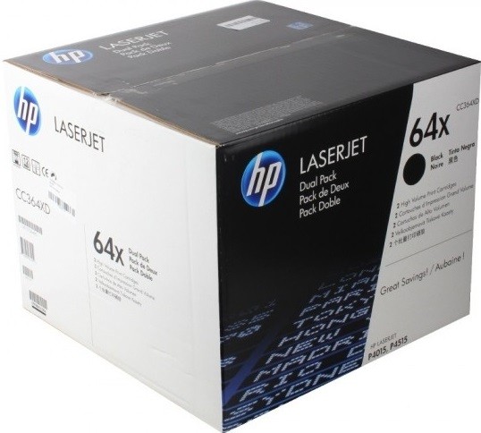CC364XD (64X) оригинальный картридж HP для принтера HP LaserJet P4015/ P4015n/ P4015tn/ P4515/ P4515dn/ P4515n/ P4515tn/ P4515x/ P4515xm black, двойная упаковка 2*24000 страниц