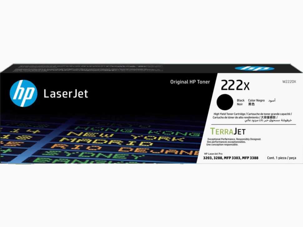 Картридж HP W2220X (222X) Black оригинальный для HP LaserJet Pro 3203/ MFP 3303, чёрный, увеличенный, 3200 страниц