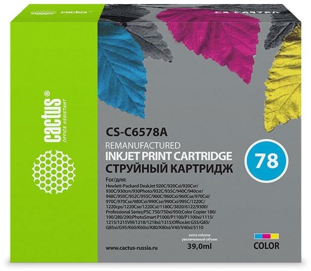 Картридж Cactus №78 (CS-C6578A) Color для HP DJ 900/ 1220C/ PS P000/ P1100, цветной, увеличенный, 39мл
