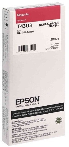 Картридж Epson C13T43U340 (T43U3) Magenta оригинальный для Epson SureLab SL-D800, пурпурный, 200мл