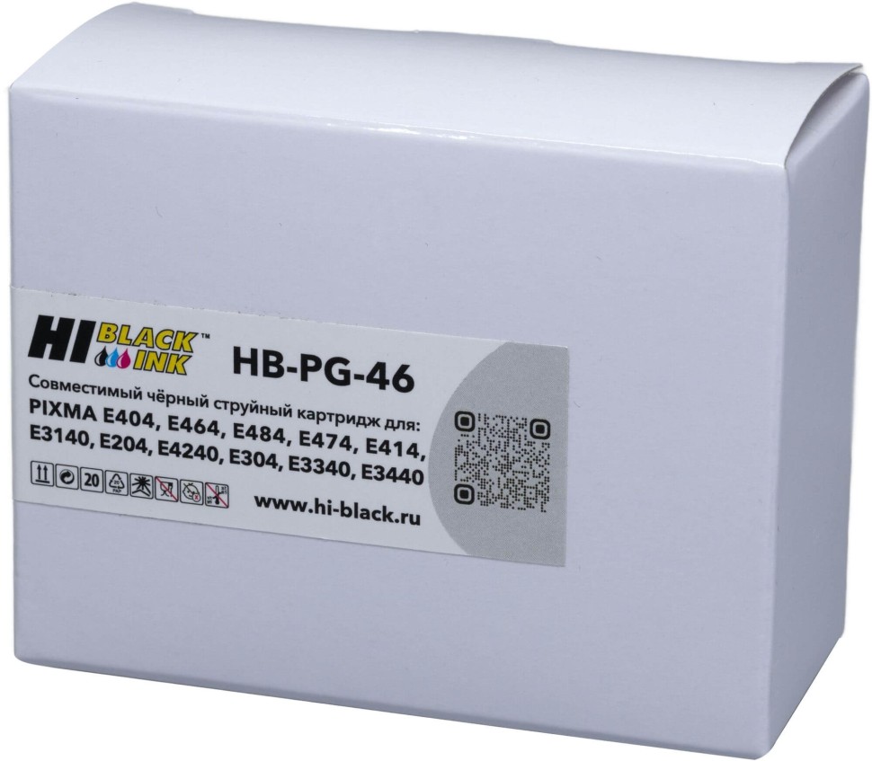 Картридж Hi-Black PG-46 (HB-PG46-BK) Black для Canon PIXMA E404/ E464/ E484/ E474/ E414/ E3140/ E304, чёрный