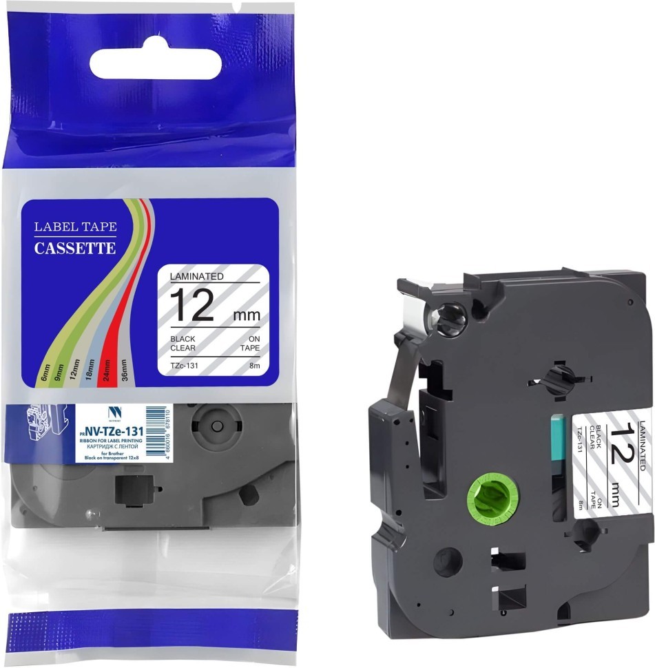 Картридж NV Print TZe-131 (NV-TZe-131) для Brother P-touch 1010/ 1090/ 9600, чёрный на прозрачном, 12мм х 8м
