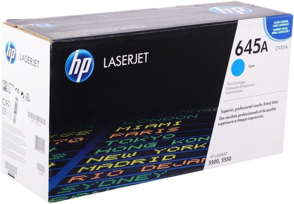 C9731A (645A) оригинальный картридж HP для принтера HP Color LaserJet 5500/ 5500n/ 5500dn/ 5500dtn/ 5500hdn/ 5550n/ 5550dn/ 5550dtn/ 5550hdn/ 5550dsn cyan, 12000 страниц, (дефект коробки)