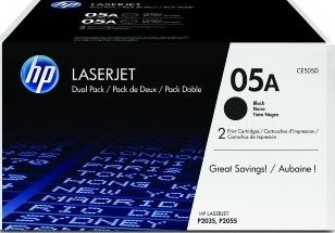 CE505D (05A) оригинальный картридж HP для принтера HP LaserJet P2033/ P2034/ P2035/ P2036/ P2037/ P2053/ P2054/ P2055/ P2056/ P2057d black, двойная упаковка 2*2300 страниц