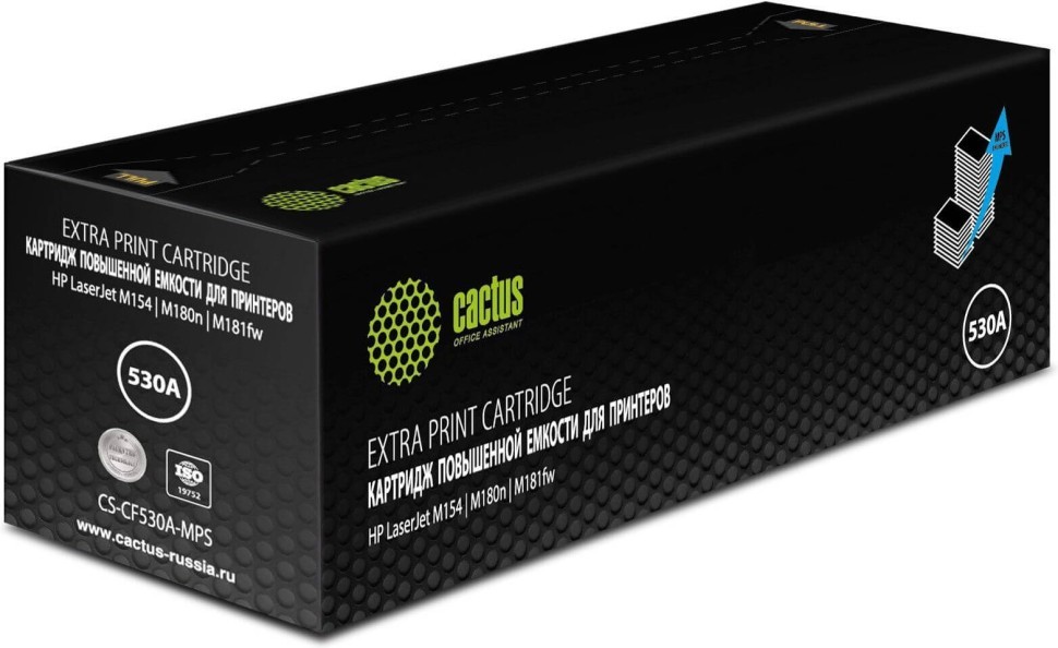 Картридж Cactus CF530X (CS-CF530A-MPS) Black для HP Color LaserJet Pro M154, MFP M180, чёрный, увеличенный, 3300 стр.