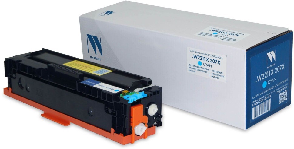 Картридж NV Print W2211X 207X (NV-W2211X-207X-C) Cyan до версии fw20220729 для HP Color LaserJet Pro M255/  M282/ M283, голубой, увеличенный, 2450 стр.