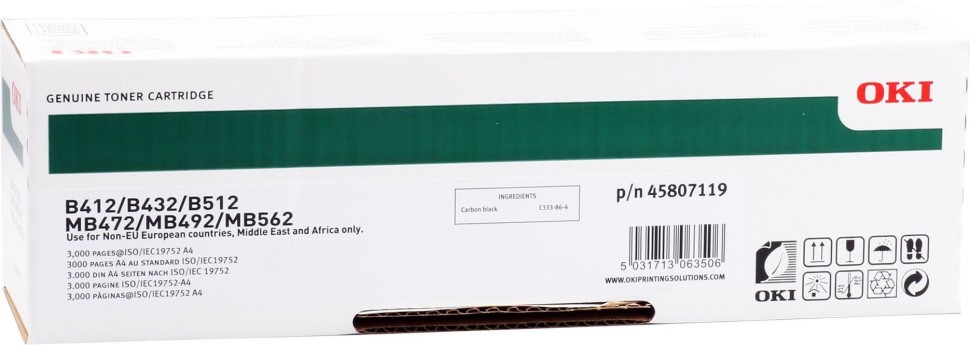 Картридж OKI (45807119/ 45807102) оригинальный для OKI B412/ B432/ B512/ MB472/ MB492/ MB562, чёрный, 3000 страниц