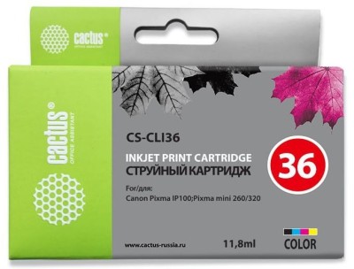 Картридж Cactus CLI-36 (CS-CLI36) Color для Canon Pixma iP100/ MiNi 260, многоцветный, 11.8мл