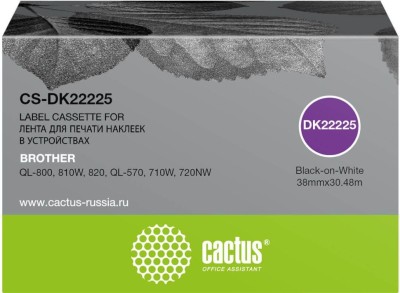 Картридж Cactus DK-22225 (CS-DK22225) для Brother QL-800/ QL-820/ QL-570/ QL-710W, чёрный на белом, 38мм х 30,48м