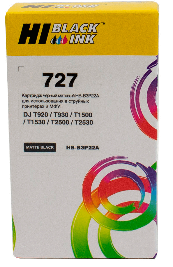 Картридж Hi-Black (HB-B3P22A) для HP DJ T920/T1500, Mattblack, №727, 130 мл