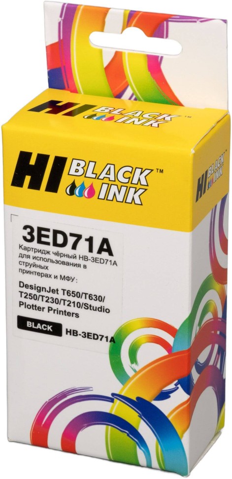 Картридж Hi-Black №712 3ED71A (HB-HP№3ED71A-Bk) Black для HP DesignJet T650/ T630/ T250/ T230/ T210/ Studio Plotter Printers, чёрный, 80мл