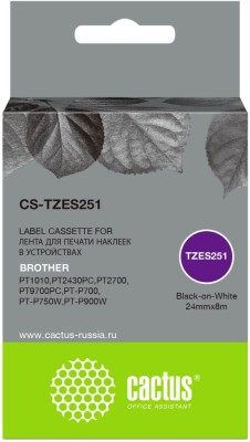 Картридж Cactus TZe-S251 (CS-TZES251) для Brother P-touch 1010/ 1280/ 1280VP/ 2700VP, чёрный на белом, 24мм х 8м