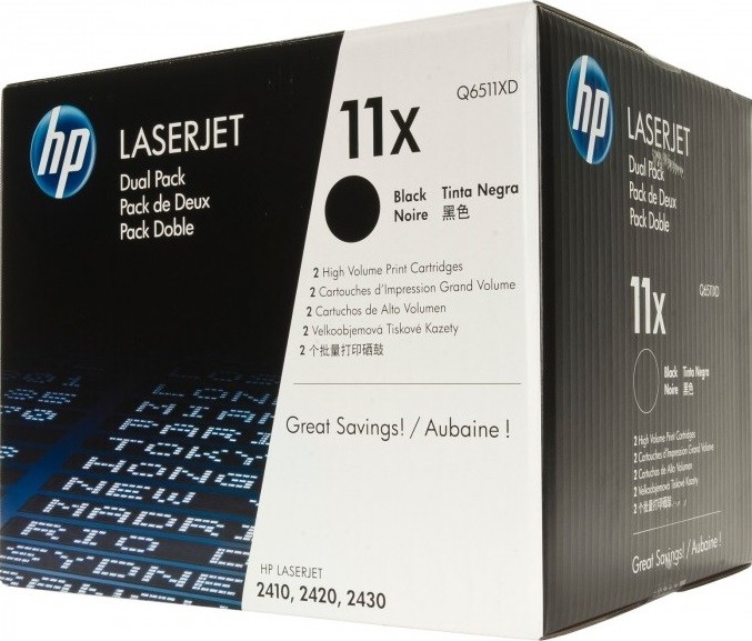 Q6511XD (11X) оригинальный картридж HP для принтера HP LaserJet 2400/ 2410/ 2420/ 2420d/ 2420n/ 2420dn/ 2430/ 2430n/ 2430t/ 2430tn/ 2430dtn black, двойная упаковка 2*12000 страниц