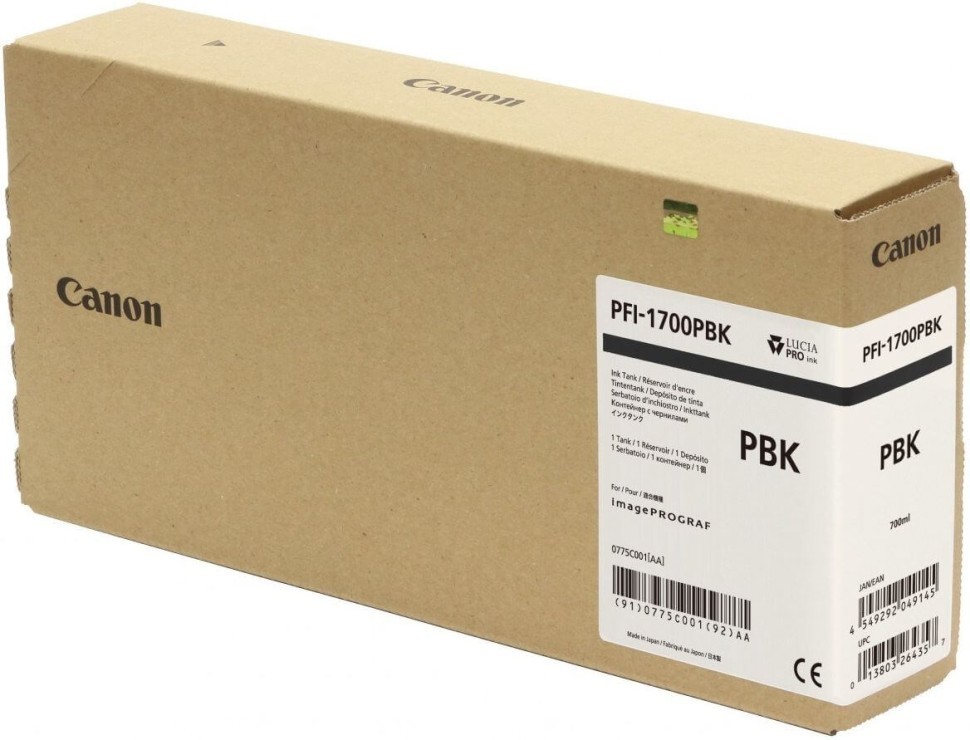 Картридж Canon PFI-1700PBK 0775C001 оригинальный для Canon imagePROGRAF PRO-2000/ PRO-4000/ PRO-4000S/ PRO-6000S, фото-чёрный (photo black), 700 мл