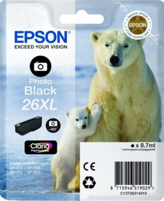 C13T26314010 Картридж Epson 26XL для Expression Premium XP-600/605/700 черный фото (cons ink)