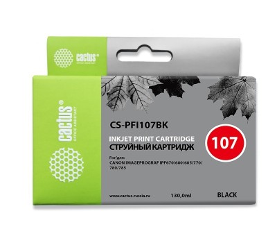 Картридж струйный Cactus PFI-107BK (CS-PFI107BK) черный (130мл) для Canon IP iPF670/iPF680/iPF685/iPF770/iPF780/iPF785/