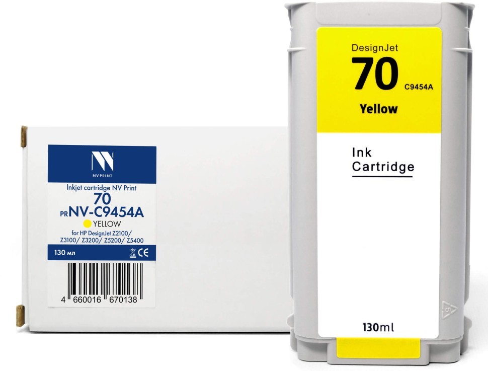 Картридж NV Print №70 (NV-C9454A) Yellow для HP DesignJet Z2100/ Z3100/ Z3200, жёлтый, 130мл