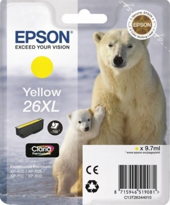 C13T26344010 Картридж Epson дляXP-600, XP-605, XP-700, XP-800, Желтый. 26XL YE (cons ink)