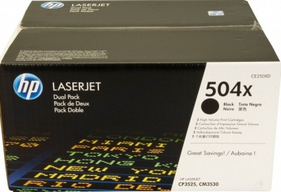 CE250XD (504X) оригинальный картридж HP для принтера HP Color LaserJet CM3530/ CM3530fs/ CP3525x/ CP3525n/ CP3525dn black, двойная упаковка 2*10500 страниц