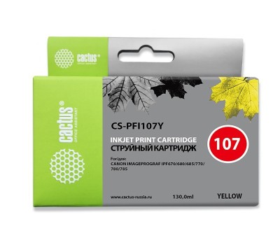 Картридж струйный Cactus PFI-107Y (CS-PFI107Y) желтый (130мл) для Canon IP iPF670/iPF680/iPF685/iPF770/iPF780/iPF785/