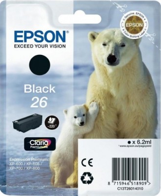 C13T26014010 Картридж Epson 26 Pig BK для Expression Premium XP-600, 605, 700, 800 (cons ink)