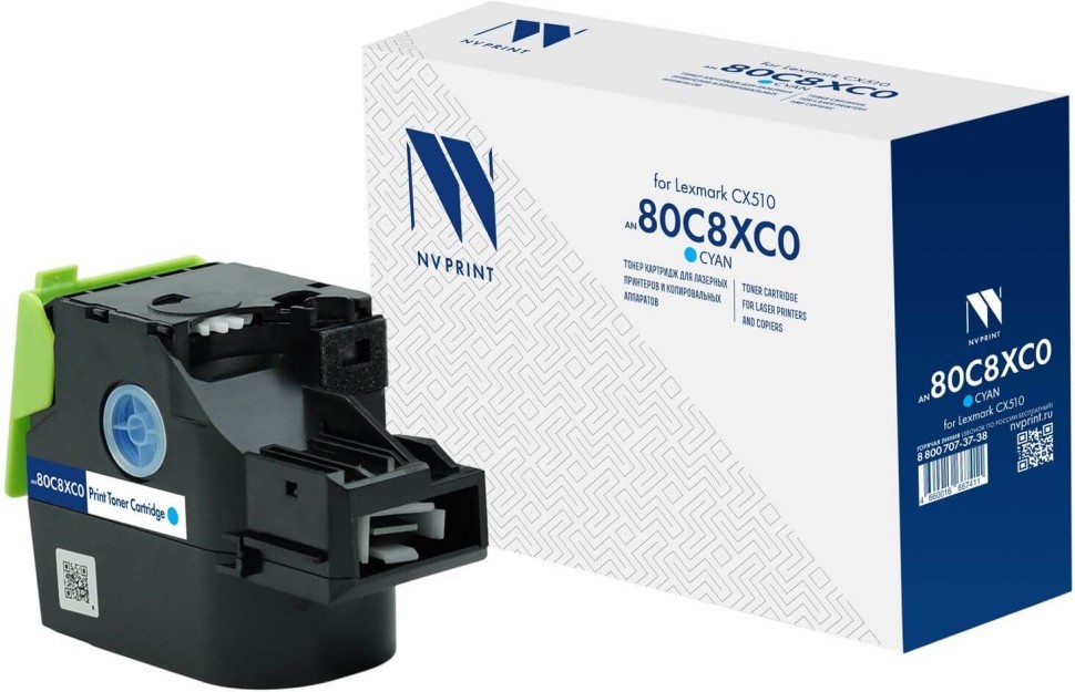 Картридж NV Print 80C8XC0 (NV-80C8XC0) Cyan для Lexmark CX510de/ CX510dhe/ CX510dthe, голубой, увеличенный, 4000 стр.