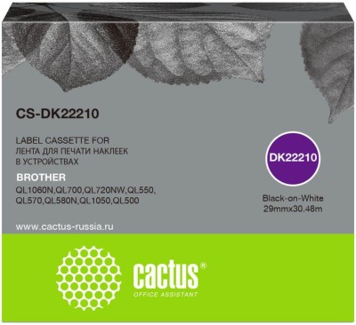 Картридж Cactus DK-22210 (CS-DK22210) для Brother QL-800/ QL-820/ QL-570/ QL-710W, чёрный на белом, 29мм х 30,48м